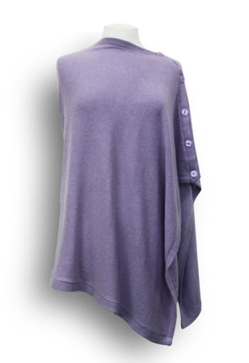 Blended Cashmere Poncho with Large button detail Purple