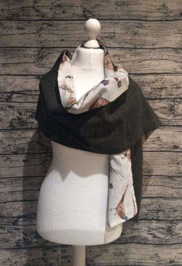 Dark Olive Tweed Wrap with Pheasant Lining – Extra Long