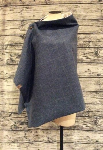 Blue with Grey overcheck Tweed Cape