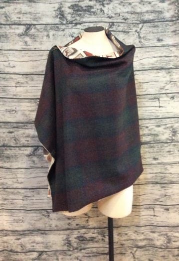 Deep Wine, Navy and Green Tweed Cape with Pure Silk Equestrian lining