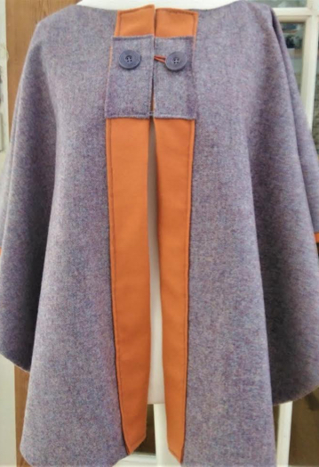 Two-tone Mauve & Orange Tweed Cape Coat