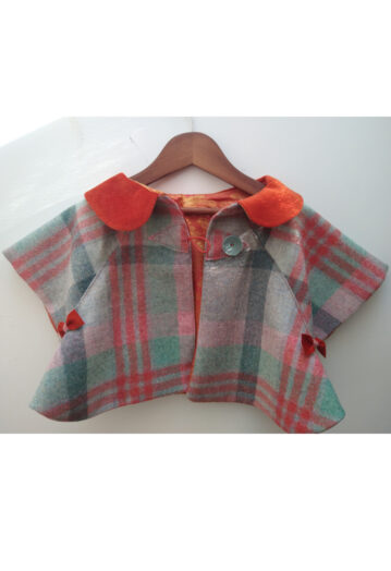 Contrasting Orange & Mint Tweed Cape with Paisley Lining (2–4 yrs)
