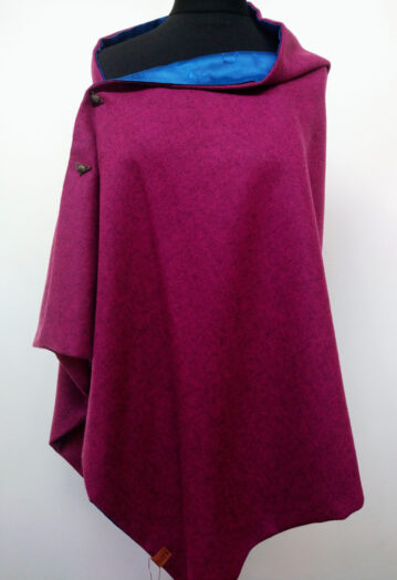 Soft Raspberry Tweed Cape with Equestrian Print Lining