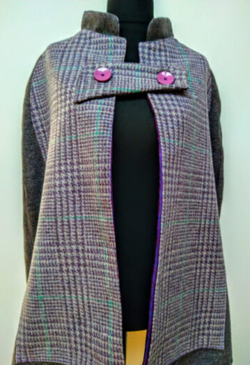 Two Tone Tweed Cape in Combination Lilac/Heather with Purple Satin Lining