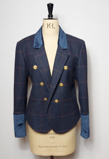 Harrogate Fitted Blazer – Navy Check Tweed & Navy Full Velvet Contrast