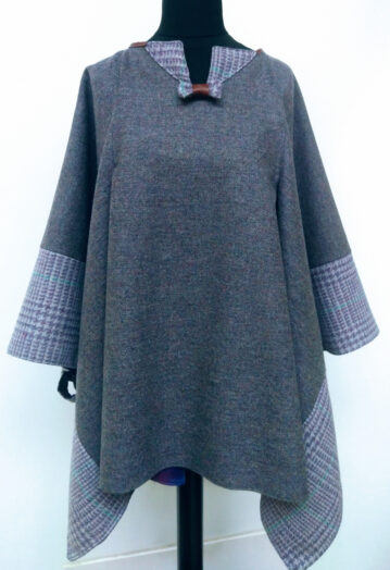 Warm Tweed Cape in Muted Purple Shades and Lilac Check Trim with Silky Lining